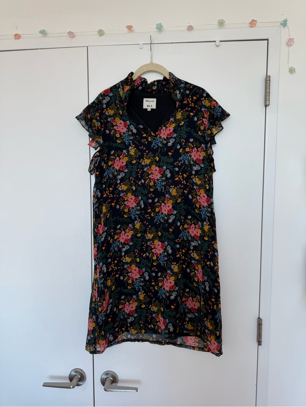 Madewell Black Floral Mini Dress with Pink & Yellow Flowers